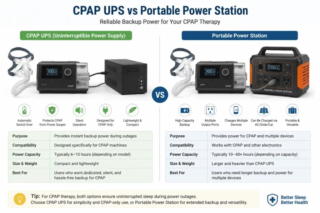 Comparison of UPS and portable power station for CPAP backup