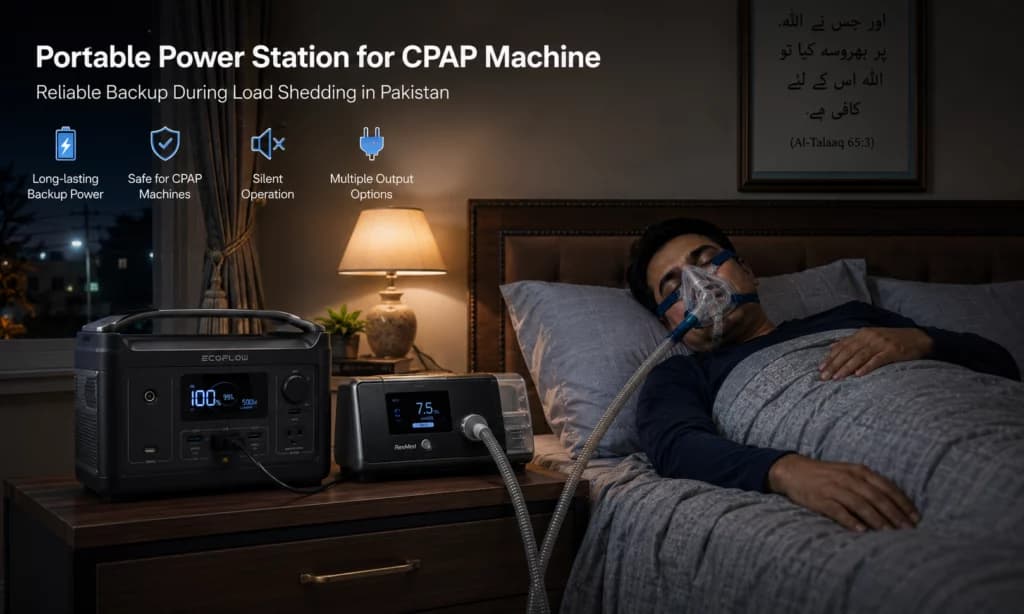 Portable power station setup for CPAP backup